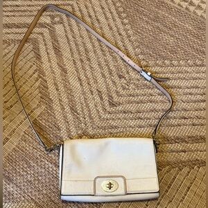 Kate Spade vintage white leather crossbody handbag w/ classic striped interior